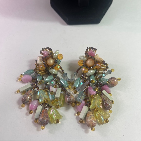 Colleen Toland Chandelier Dangle Earrings Pierced Long Beaded Rare Mermaid Core - Picture 2 of 8